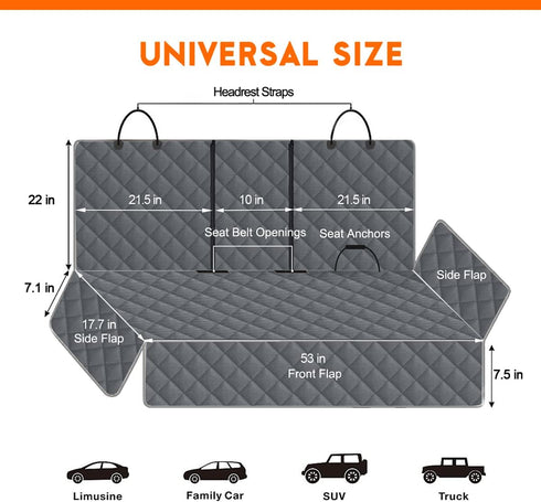 Yuntec Dog Car Cover for Back Seat Pet Protector Waterproof Bench Car Seat Cover, Nonslip Rear Seat Cover fits Middle