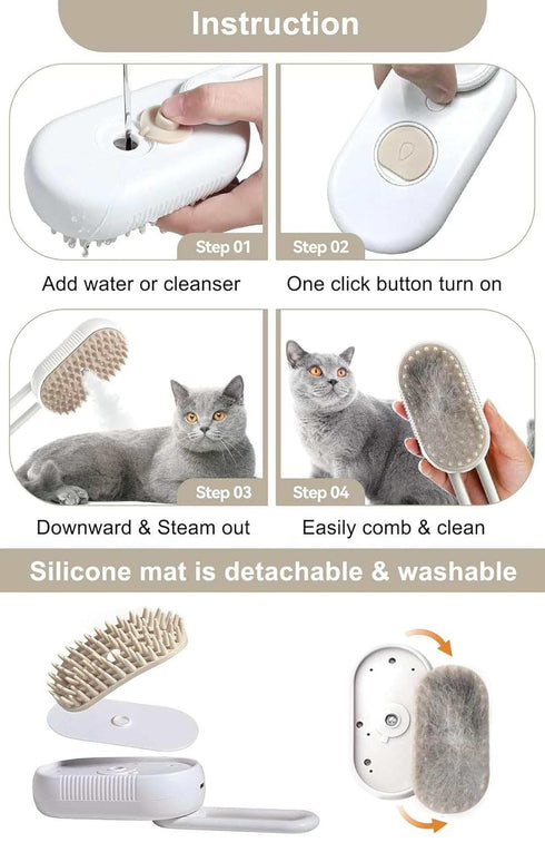 2024 Multifunctional Cat Dog Hair Brush, 3 In 1 Steamy Grooming Brush for Removing Tangled Hair (Khaki)