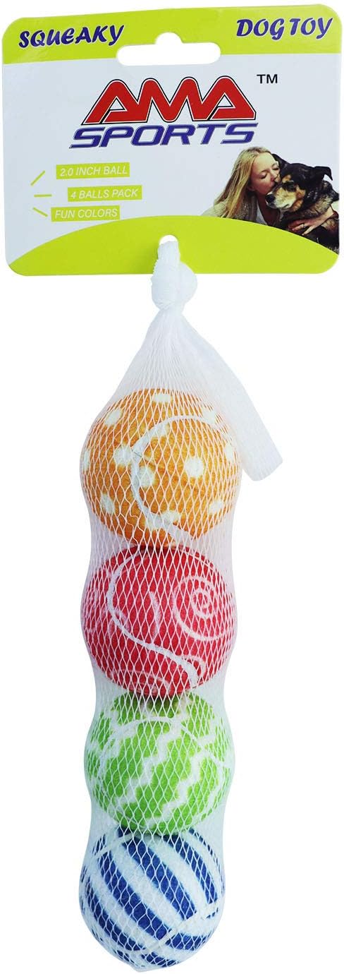 AMA SPORT Squeaky Tennis Balls for Dogs 4 Pack 2.0" Small Tennis