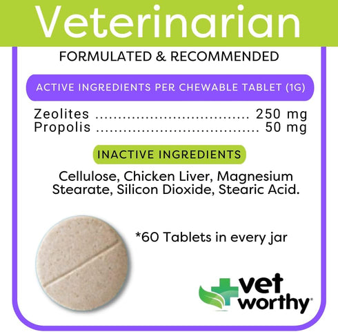 60ct Vet Worthy Chewable Toothpaste - Dog Teeth Cleaning Chews with Propolis & Zeolites - Toothpaste for Dogs - Tartar