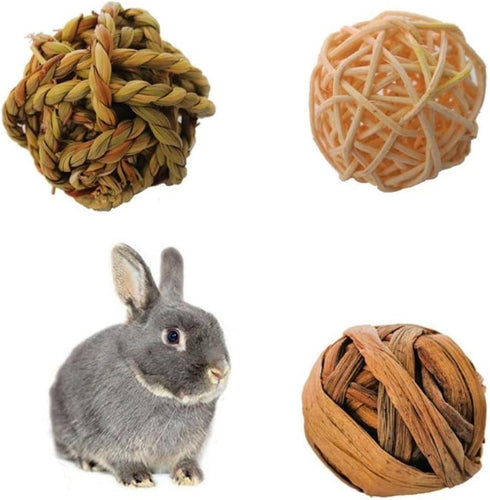 Natural Chew Activity Toys - Chew Grass Balls and Rolling Chew Toys for Bunny, Improve Dental Health for Rabbit