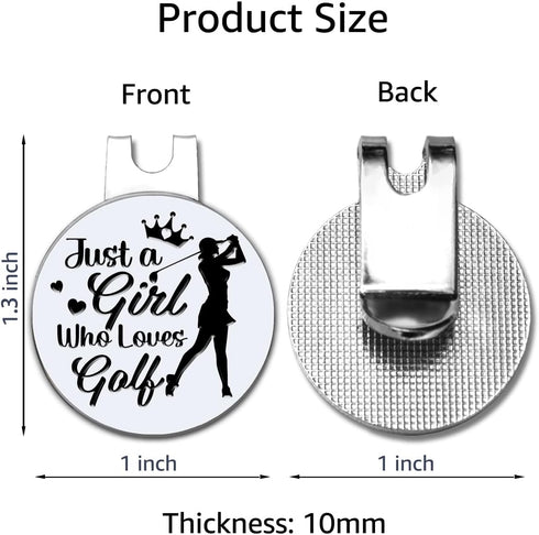 Just A Girl Who Loves Golf Golf Ball Marker with Magnetic Hat Clip, Funny Golf Accessories and Golf Gifts for Women Her Mom Wife Daughter, Birthday for Golfer Golf Lovers