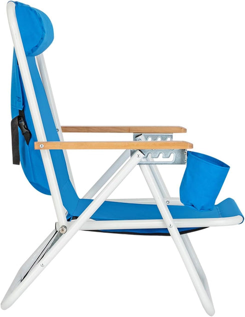 HKBOREVO Portable High Strength Beach Chair with Adjustable Headrest Blue