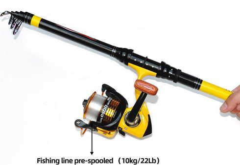 Fishing Rod and Reel Combo, Medium Heavy Telescopic Rod Kits for Adults, 22lb Line Pre-spooled with Spinning Reel