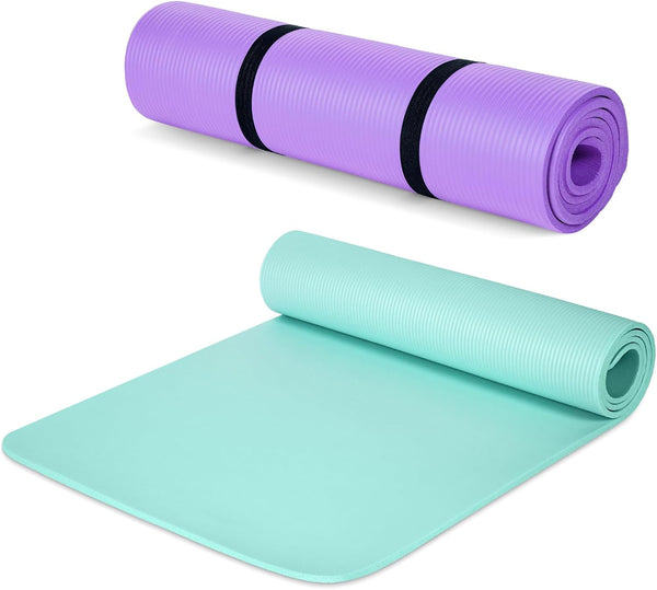Woanger 2 Pack Thick Yoga Mat - 3/8 Inch Non-Slip Exercise Mat for Home Workout with Strap for Women & Men