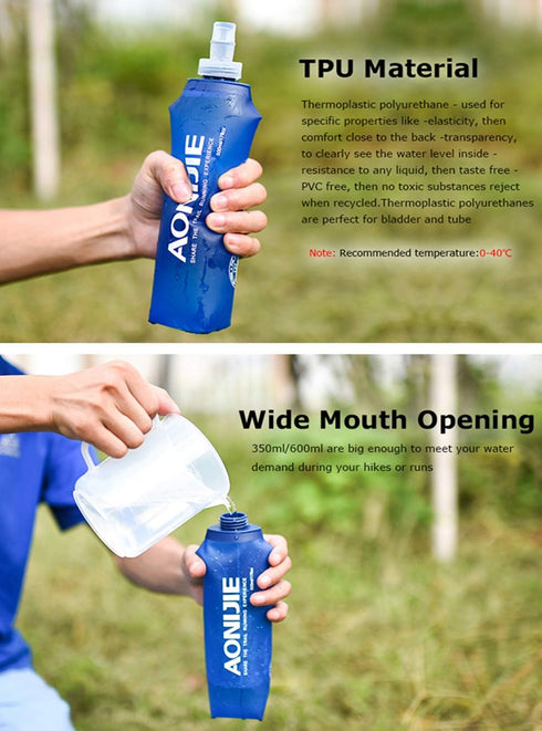 2 Pack Pack, (2 250ml) AONIJIE Soft Water Bottle, TPU Collapsible Flask Foldable Bottles for Hydration BPA-Free