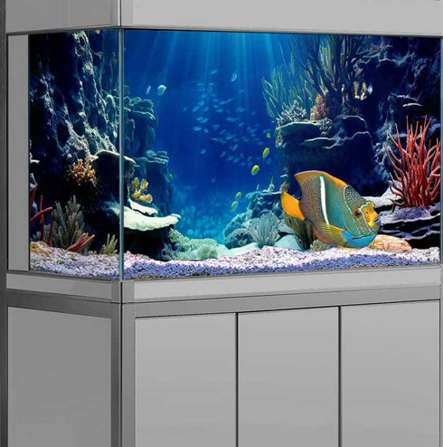 30X18IN Blue Sea Floor Aquarium Background, Natural Underwater World 3D Effect with 8 EVA Double-Sided Tape