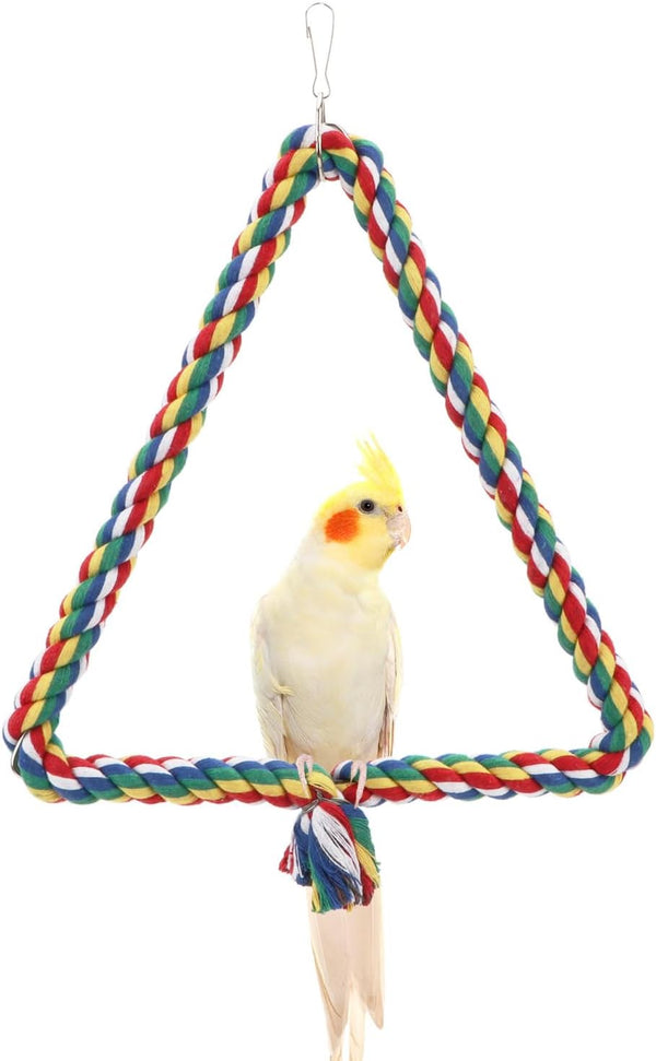 Hypeety Birds Rope Triangle Perch - Adjustable Parrot Cage Stand Chewing Swing Toy Ropes for Small Medium Parrots