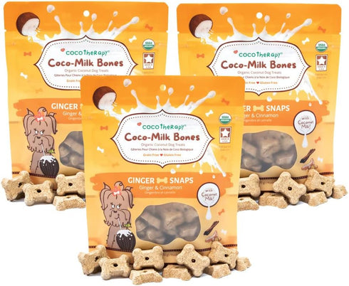 CocoTherapy Ginger Coco-Milk Bones - 3 Pack, 6 Ounces Each, USDA Organic