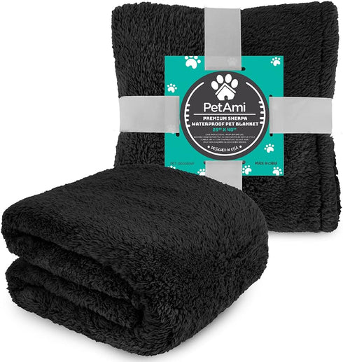 PetAmi Fluffy Waterproof Dog Blanket for Small Medium Dogs, Soft Warm Sherpa Throw, Reversible Cat Puppy Bed Blanket