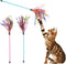 Cat Toy Wand 2PCS Interactive Feather Toy with Sound Paper Tassels, Pink+Blue