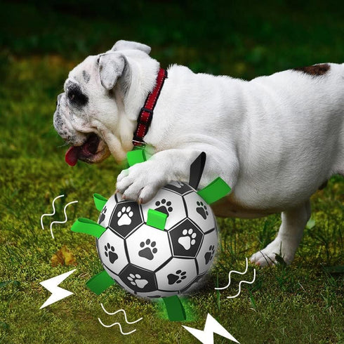 Dog Soccer Balls Toy with Bell Inside, Outdoor Interactive Toys for Tug of War, Puppy Birthday Gifts, Durable Squeaky