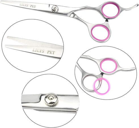 LILYS PET Professional Dog Grooming Scissors Suit, Cutting & Curved & Thinning Shears (6.0")