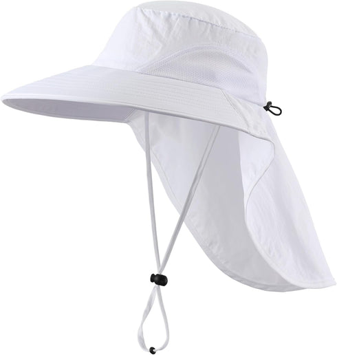 Home Prefer Outdoor UPF50+ Sun Hat, Wide Brim Mesh Fishing Hat with Neck Flap