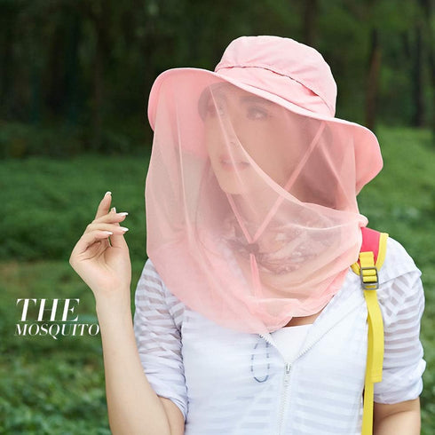 Mosquito Head Net Hat, Safari Sun Hat with Veil Mesh Protection