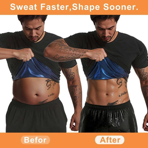 FEVOHOT Sauna Shirt for Men Short Sleeve Compression Sweat Suit Loss Body Shaper T-Shirt Heat Trapping Workout Gym