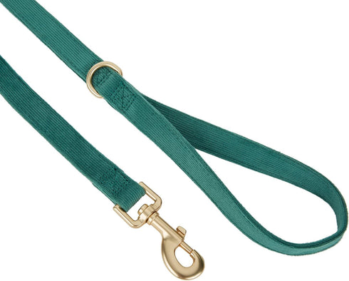 Dark Green Soft Corduroy Dog Collar and Leash Set, Adjustable Cotton Collars with Metal Buckle for Small Dogs