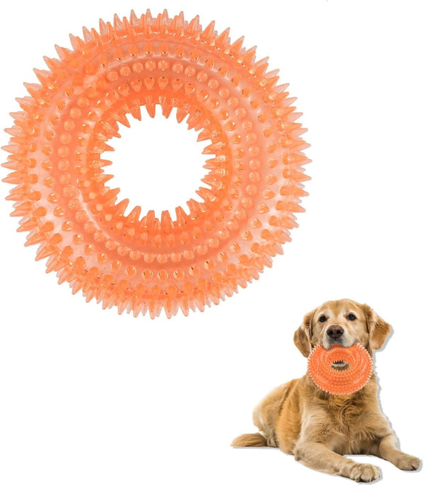 Andiker Squeaky Dog Toy, TPR Chewable Dog Toys for Teeth Grinding & Cleaning, Suitable for All Dog Sizes (Small Orange)