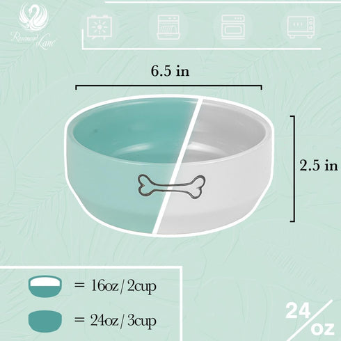 Ceramic Dog Bowls, Pet Feeding Bowls for Cats and Small Dogs 20 oz (6.5" Blue/White)