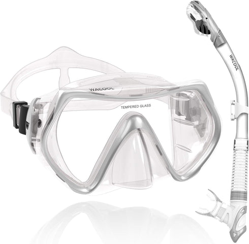 WACOOL Snorkeling Scuba Diving Package Set for Men Women, Anti-Fog Glass, Purge Valve, Anti-Splash Mouth Piece (Kids,
