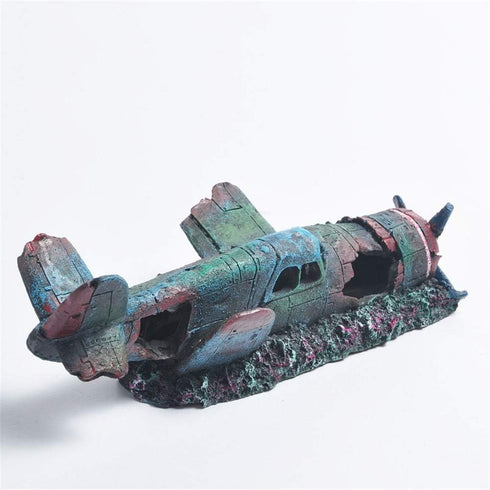 Resin Aquarium Military Thunderbolt Fighter Airplane Wreck Decoration for Fish Tank