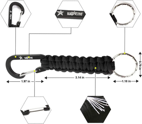 Paracord Keychain with Carabiner, 2Pcs Carabiner Keychain for Backpack, Survival, Camping, Men
