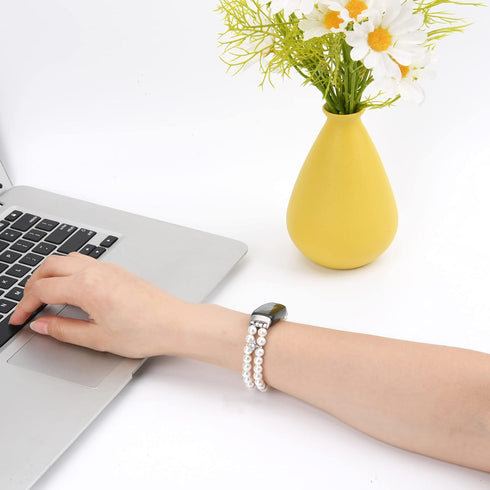 Wongeto Compatible with Fitbit Luxe Bands, Fashion Handmade Elastic Stretch Pearl Bracelet Replacement Strap for Women