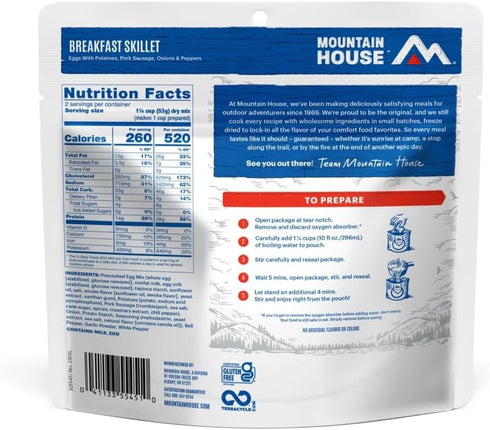 Mountain House Breakfast Skillet, Freeze Dried Camping Food, 2 Servings, Gluten-Free