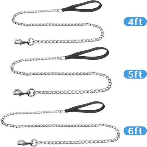 Heavy Duty Metal Dog Leash - 5FTx3mm Chew Proof Chain with Soft Padded Handle for Large & Medium Dogs