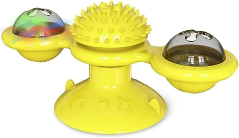 Generic Interactive Windmill Cat Toy with Catnip & Spinning LED Light Ball Suction Cup Indoor Kitten Toy with Massage
