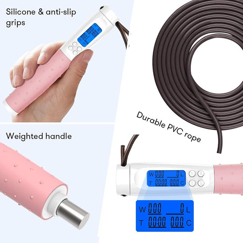 Te-Rich Weighted Jump Rope for Fitness, Adjustable Length Skipping Rope with Counter - Heavy Handles