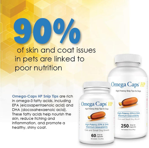 Omega-Caps HP Snip Tips for Cats & Smaller Dogs, 60 Capsules - Omega 3, EPA, DHA, Vitamins, Minerals