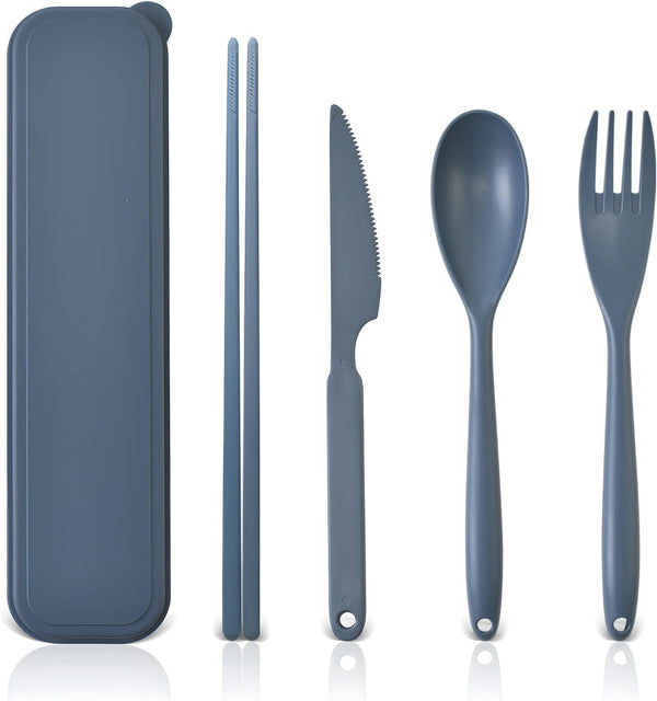 Large Reusable Travel Utensils Set with Case, Plastic Silverware for Adults, Portable Cutlery Set for Daily Use (Dark