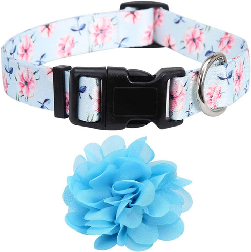 2 Pack Floral Dog Collar with Removable Flower, Adjustable Nylon Pet Collars for Large Dogs