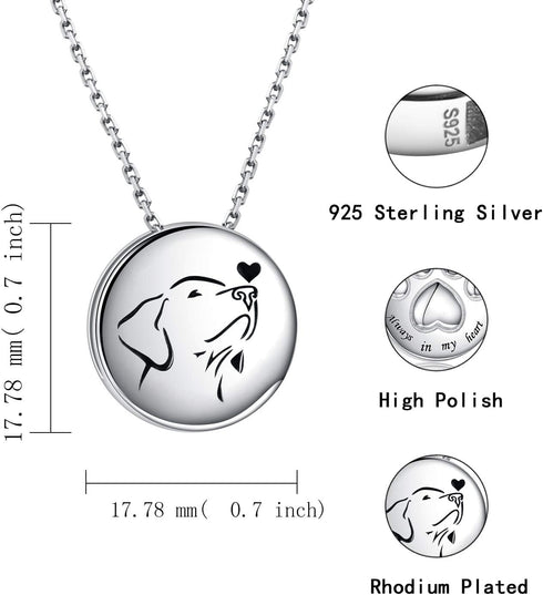 Pet Cremation Necklace for Dog - Sterling Silver Always in My Heart Paw Print Memorial Keepsake Pendant Urn Jewelry for