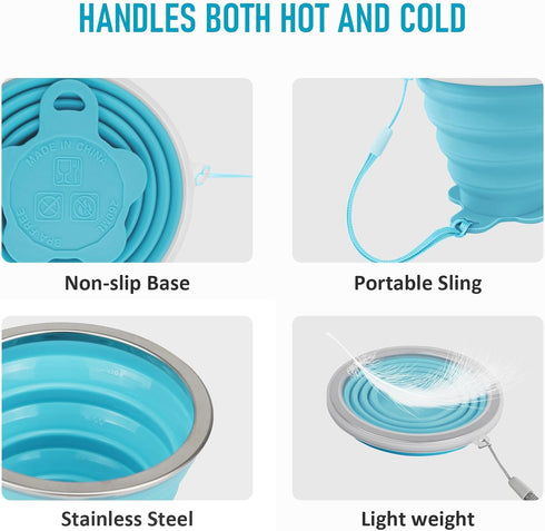 JBER Silicone Collapsible Travel Cup, Folding Camping Cup with Lids for Outdoor Hiking and Travel