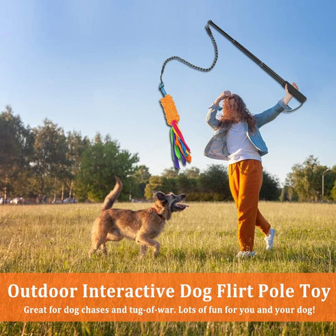 ASOCEA Dog Tug Toy with Flirt Pole - Aggressive Chewers Squeaky Bungee Rope Toy for Outdoor Exercise & Training