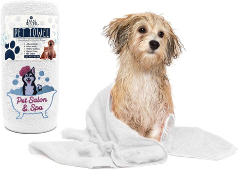 DAN RIVER 100% Cotton Dog Bath Towel, Ultra Soft 450 GSM, Quick Drying, 20x40 inches, White