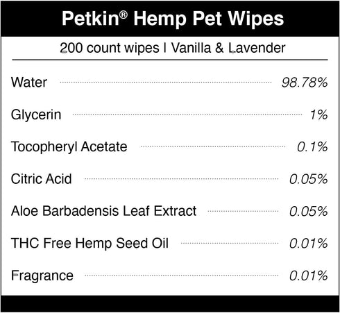 Petkin Hemp Pet Wipes for Dogs and Cats, 200 Count - Soothing Vanilla Scent, Conditions Face, Eyes, and Body