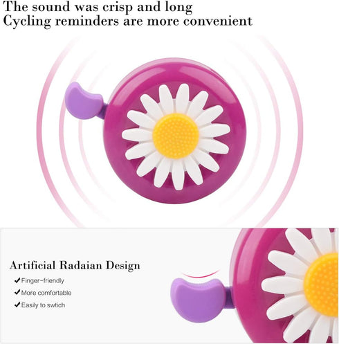 Kids Streamers and Bike Bell for Girls - 1 Pack Flower Bicycle Bell with 2 Pack Handlebar Streamers for Children's Bike