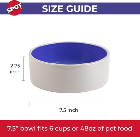 SPOT Ceramic Stoneware Pet Bowl, 7.5in Diameter - Heavy Duty Non-Slip Bowl for Medium and Large Dogs