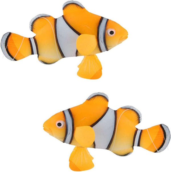 2 Pack Silicone Artificial Aquarium Floating Clownfish Decoration Fish Tank Decor Underwater Saltwater Fake Fish