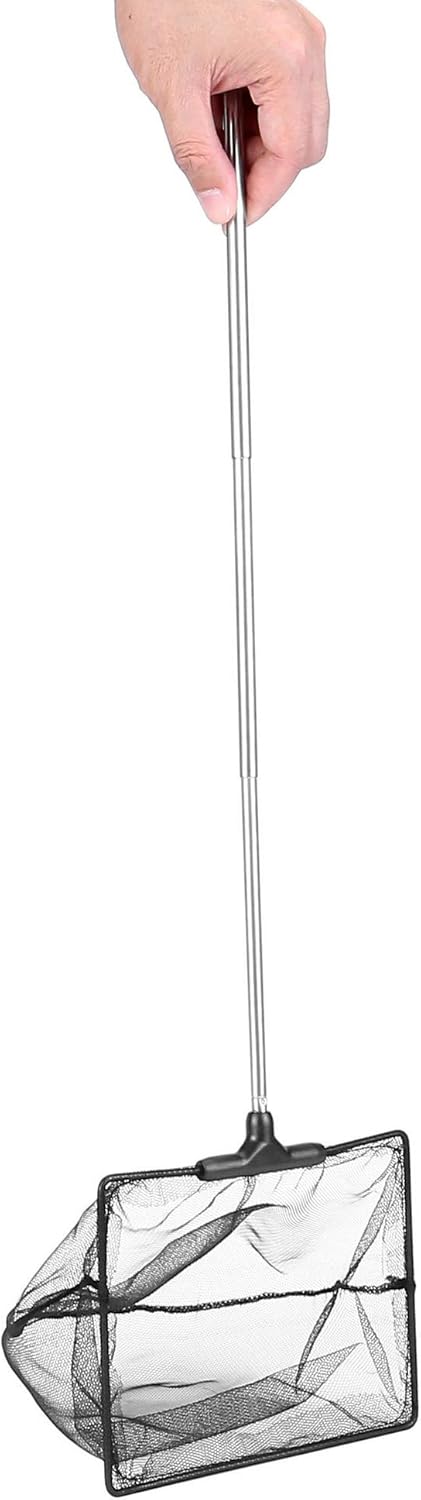 Lpraer 5" x 6" Aquarium Fish Net, Extendable Telescopic Stainless Steel Handle for Fish Tank
