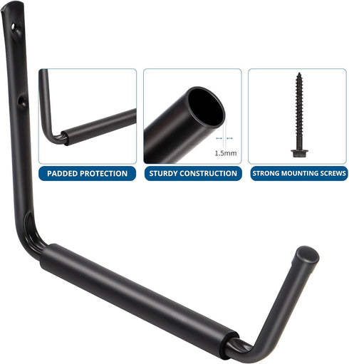 LUGO Heavy Duty Steel Storage Hooks - Wall Mounted Rack for Hanging Canoes, Kayaks, Surfboards, and Bikes