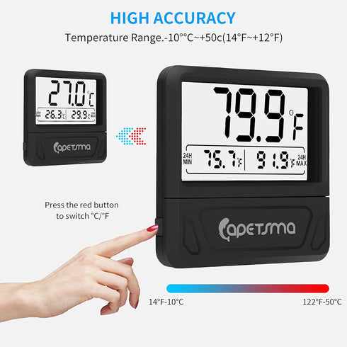 capetsma Aquarium Thermometer, Digital Fish Tank Thermometer with Large LCD Screen, Records High & Low Water Temperature