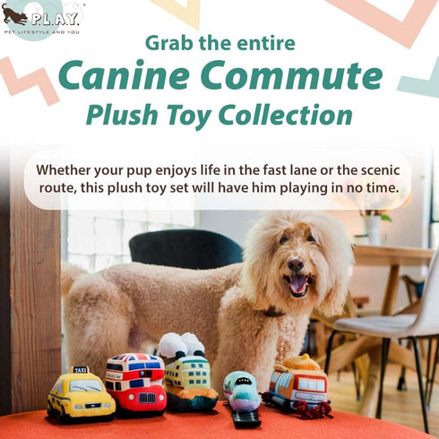 Commute, P.L.A.Y. Cute Plush Dog Toys - Canine Travel Themed Durable Squeaker Chew Toy, Great for Puppies & Small