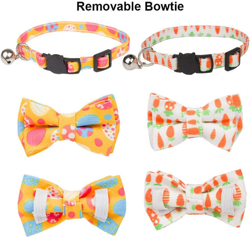 ADOGGYGO 2 Pack Cat Collar with Bow Tie Bell, Breakaway Kitten Collar with Removable Bowtie Carrot Pattern
