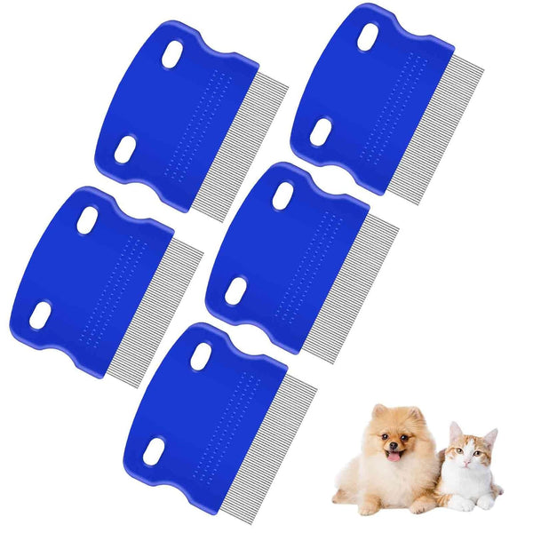 5 Pack Flea Lice Comb, Stainless Steel Dog Cat Grooming Combs, Professional Tear Stain Remover for All Pets