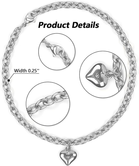 Dog Collar and Cat Chain Necklace, Stainless Steel Adjustable 18K Silver Heart-Shaped Necklace for Small Pets (Sliver,