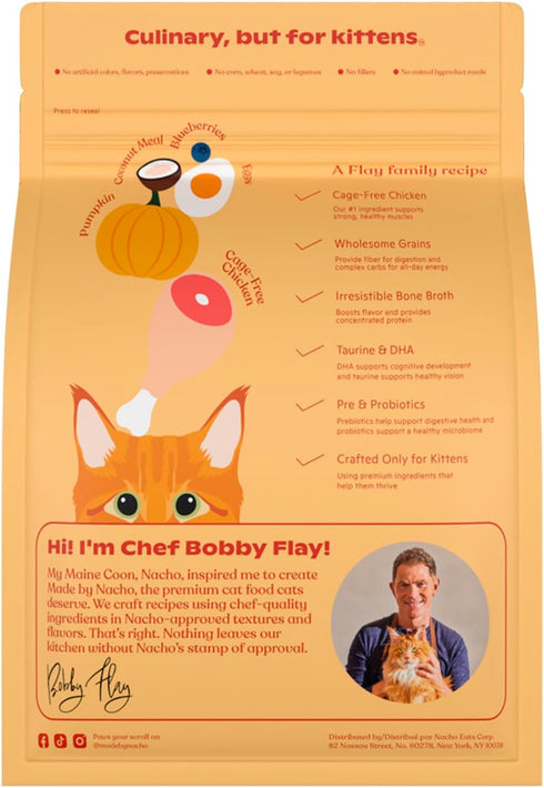 Made by Nacho Premium Dry Kibble Infused with Bone Broth 2lb bag Cat Food(Kitten Cage-Free Chicken and Chicken Liver)